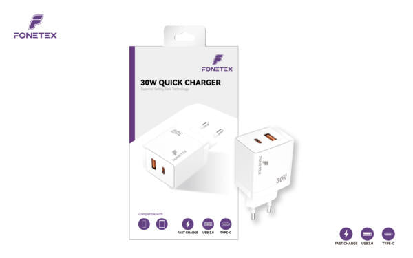 FoneTex 30W GaN USB-C And USB Adapter – FT-C222