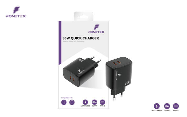 FoneTex 35W GaN Double USB-C Adapter White – FT-C223