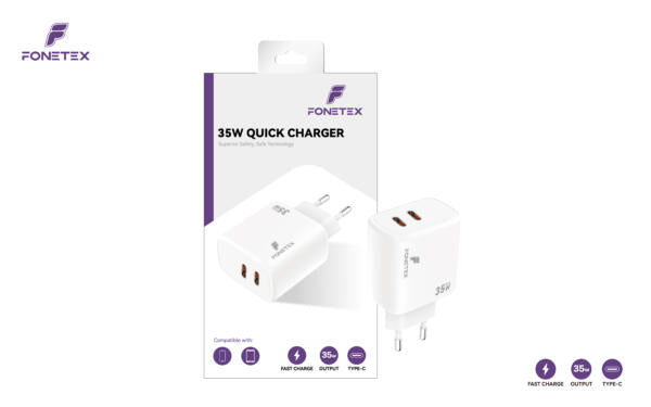 FoneTex 35W GaN Double USB-C Adapter White – FT-C223