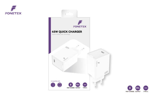 FoneTex 45W GaN USB-C Adapter White – FT-C225