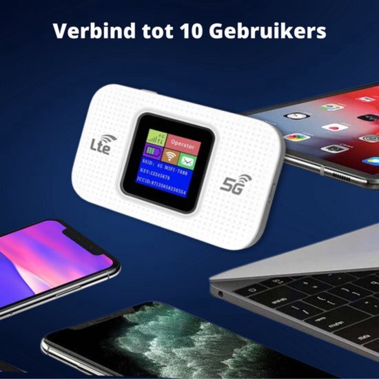 Fix2Goshop.nl Mifi router - 4G/5G - 10 apparaten - 3000MAH - WiFi Dongle - Wifi Buddy - USB-C - Wifi in de Auto - 150 Mbps - Wit/Zwart
