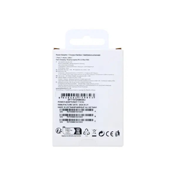 Orgineel Samsung Travel Charger 2.0mAh (15W) + Type-C To Type-C Cable (EP-T1510XBEGEU) –