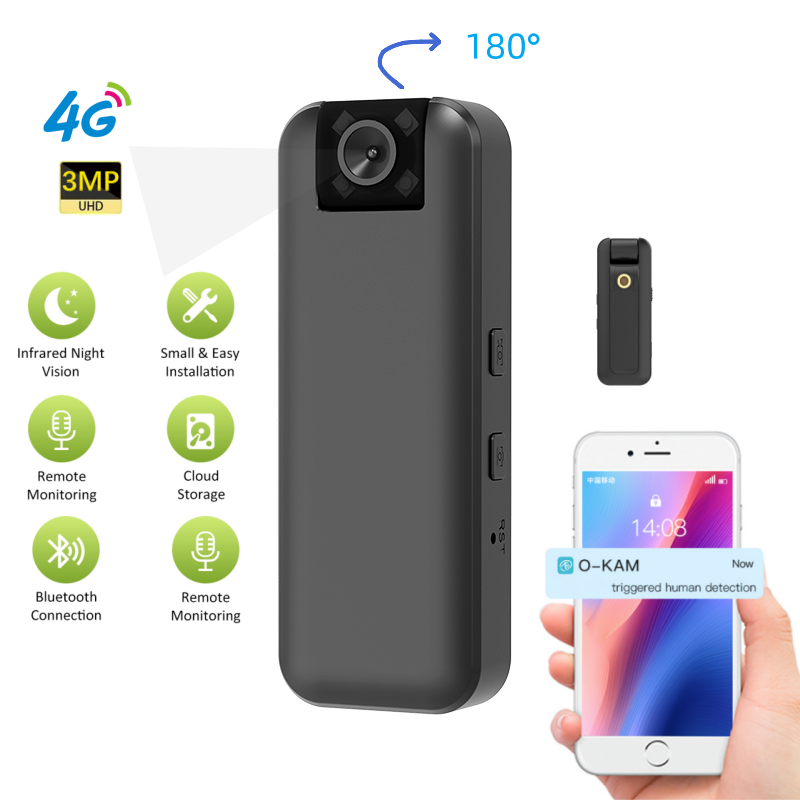 Fix2Goshop.nl CB77 Mini camera 4G 180 ° Draaibare lens Nachtzichtrecorder Mobiele telefoon Externe camera Draagbare recorder OKAM 4G 1080P HD Draagbare camera
