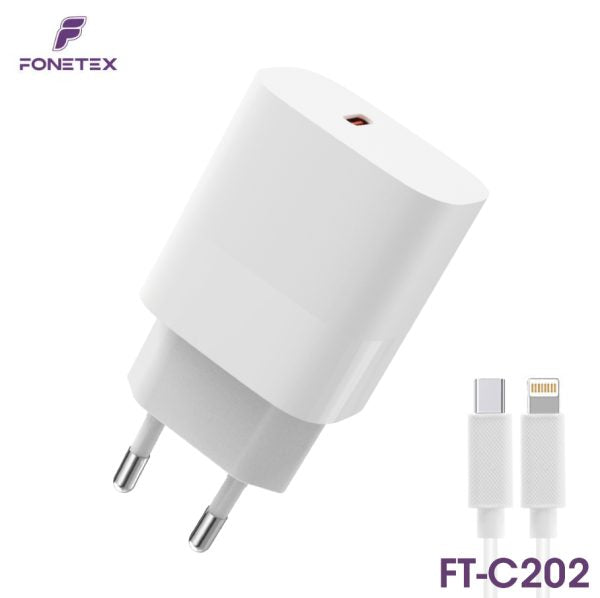 20W Type C Quick Charger + Type-C to 8-Pin Cable FT-C202 – White