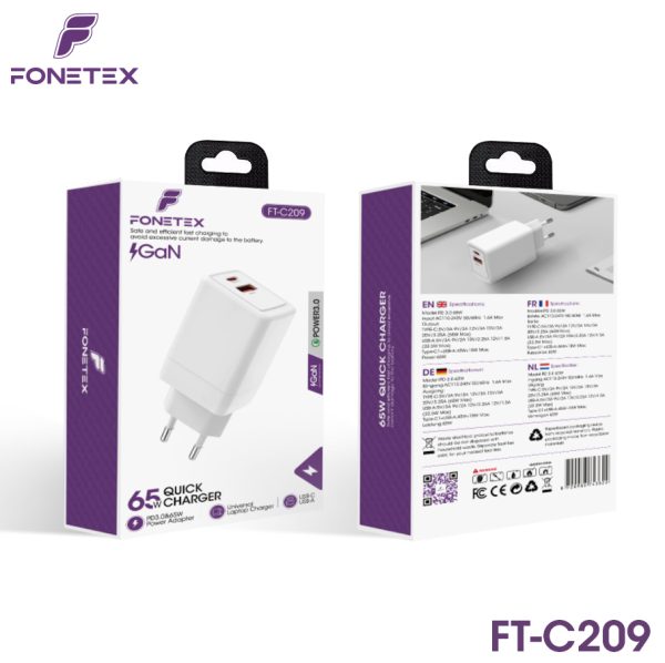 65W GaN Charger – With USB-C and USB-A – FT-C209