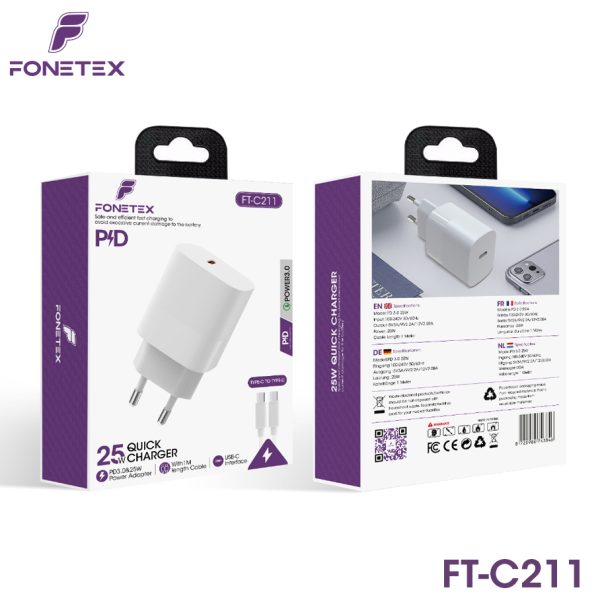 25W Type C Quick Charger + Type-C to Type-C Cable FT-C211 – White